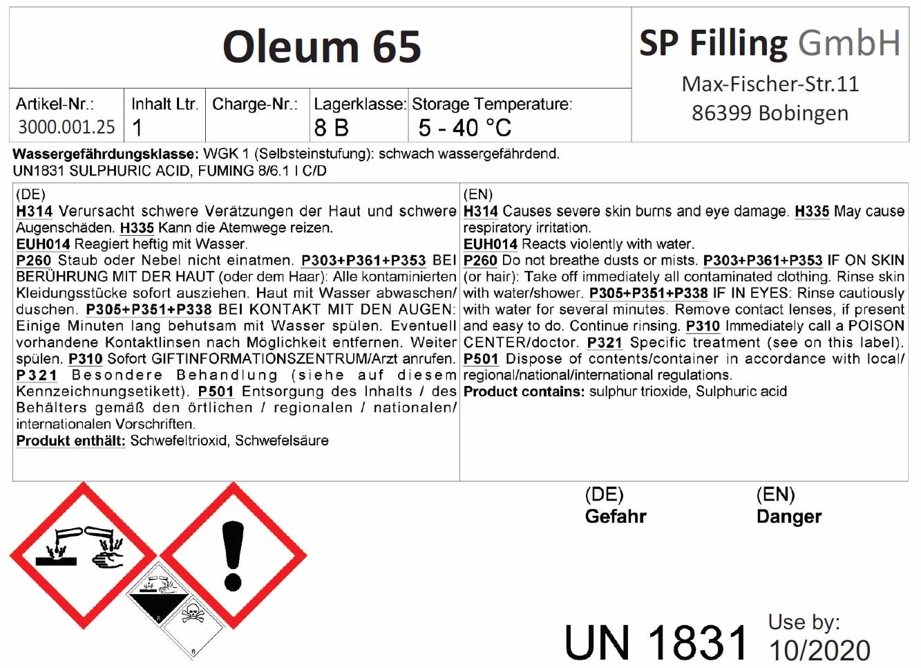 Oleum 65% - sulfuric acid fuming
