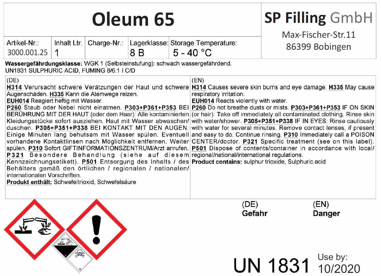 Oleum 65% - sulfuric acid fuming Oleum 65% - sulfuric acid fuming